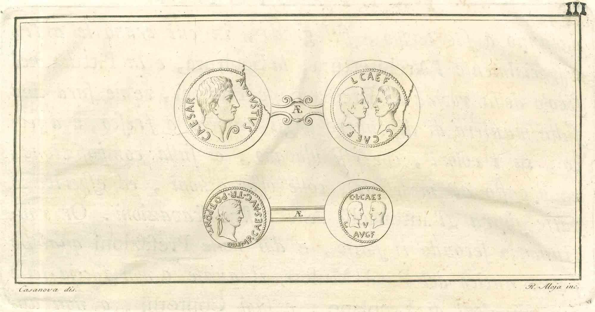 Roman Fresco from "Antiquities of Herculaneum" is an etching on paper realized by Giuseppe Aloja in the 18th Century.

Signed on the plate.

Good conditions.

The etching belongs to the print suite “Antiquities of Herculaneum Exposed” (original