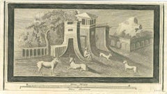 Roman Temple and Tower - Etching by Giuseppe Aloja - 18th Century
