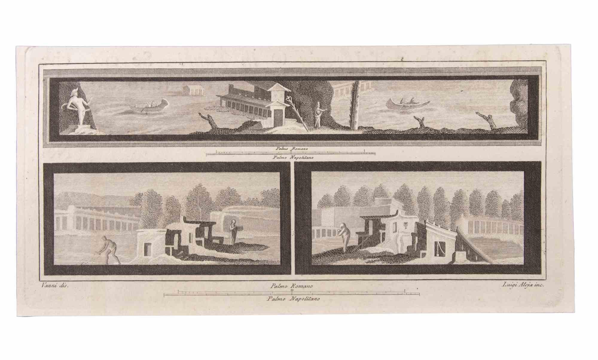 Seascapes ist eine Radierung realisiert von  Luigi Aloja (1783-1837).

Die Radierung gehört zu der Druckserie "Antiquities of Herculaneum Exposed" (Originaltitel: "Le Antichità di Ercolano Esposte"), einem achtbändigen Band mit Stichen von Funden