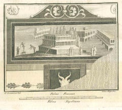 Paysages marins avec monuments et personnages - gravure de Giuseppe Aloja - 18ème siècle