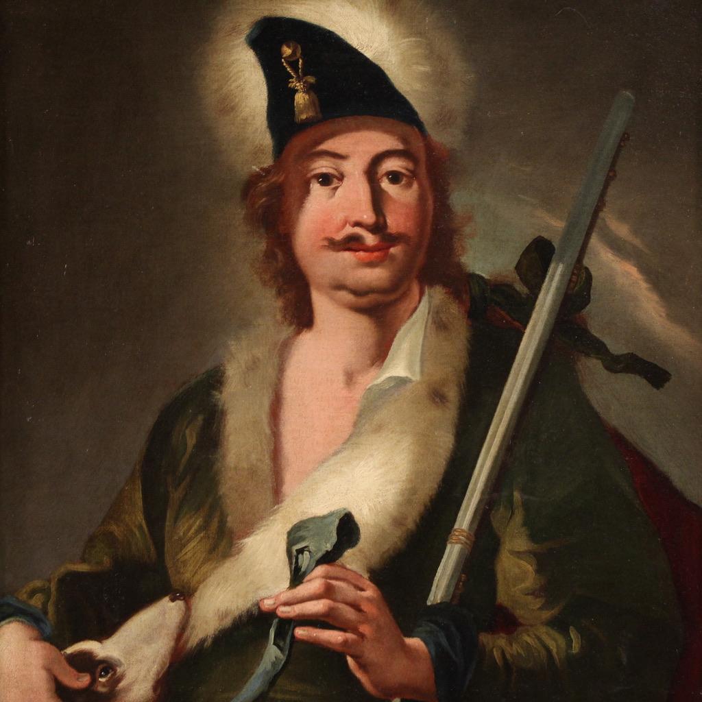 Pair of 18th Century Oil on Canvas Italian Portraits Paintings, 1770s For Sale 5