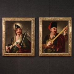 Pair of 18th Century Oil on Canvas Italian Portraits Paintings, 1770s