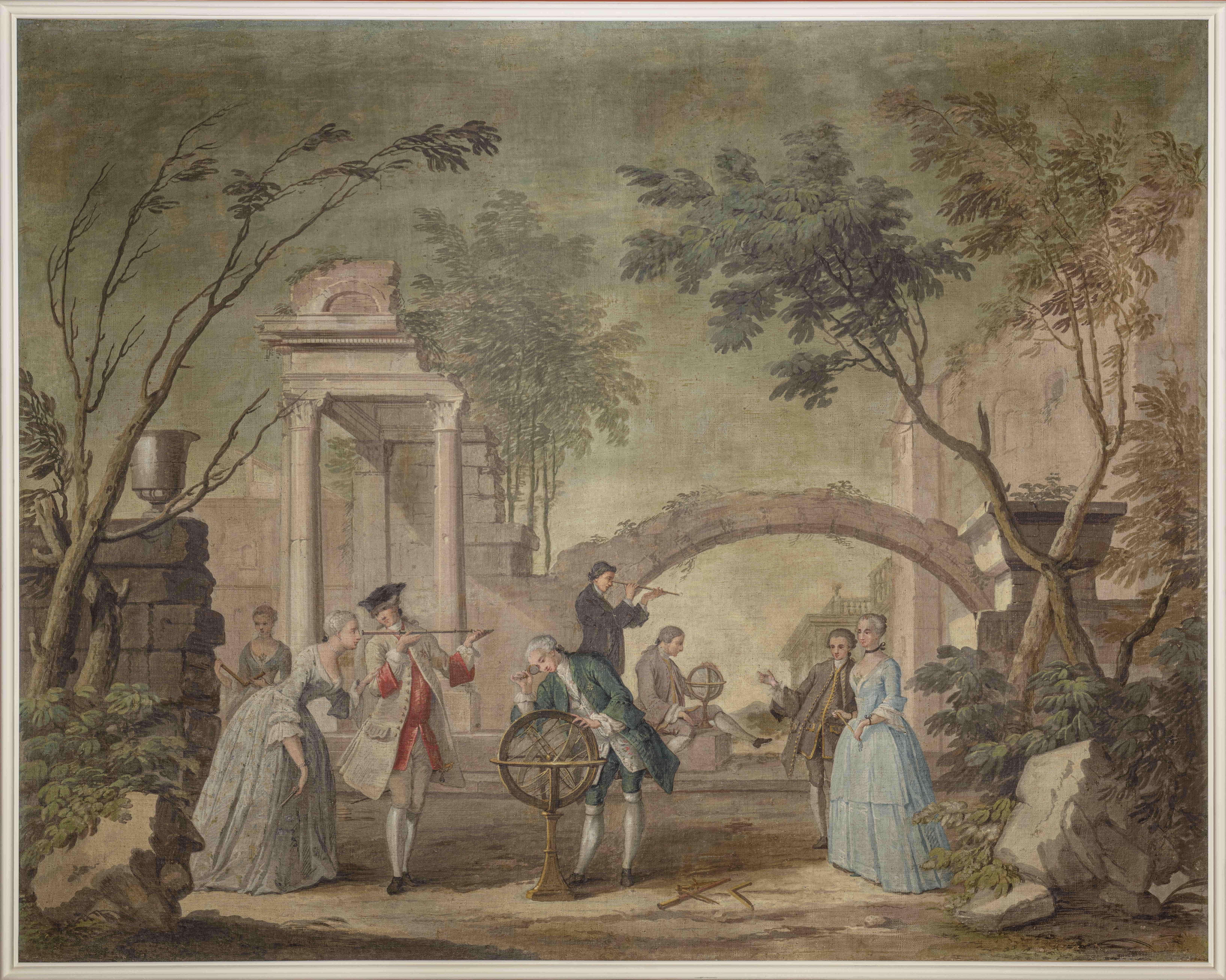 Pintura neoclásica florentina de paisaje alegórico de un lienzo al temple de la Villa - Painting de Giuseppe Antonio Fabbrini
