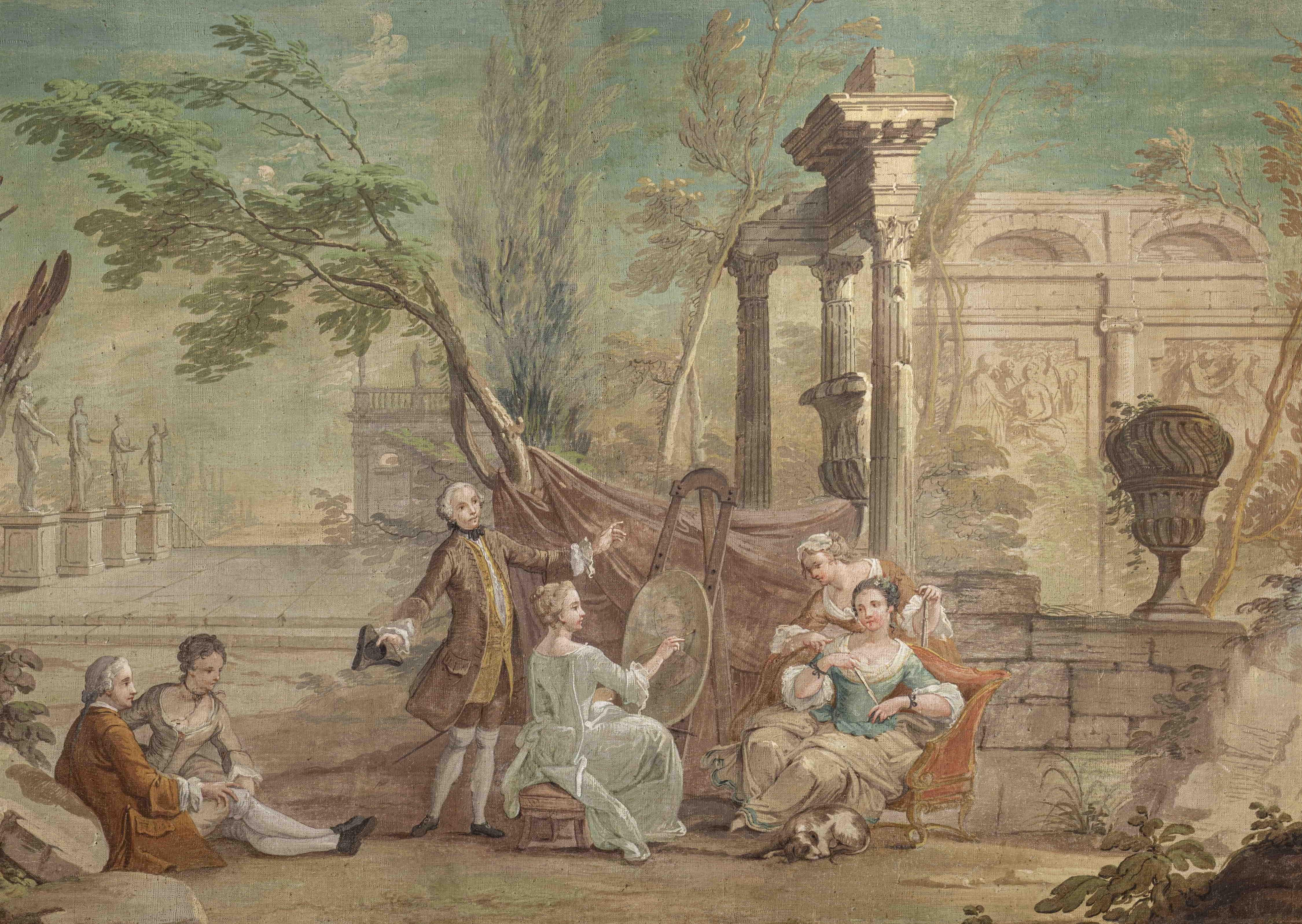 Pintura neoclásica florentina de paisaje alegórico de un lienzo al temple de la Villa - Painting Otro estilo de arte de Giuseppe Antonio Fabbrini
