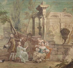 Florentine Neoclassical Allegory Landscape Painting  from a Villa tempera canvas