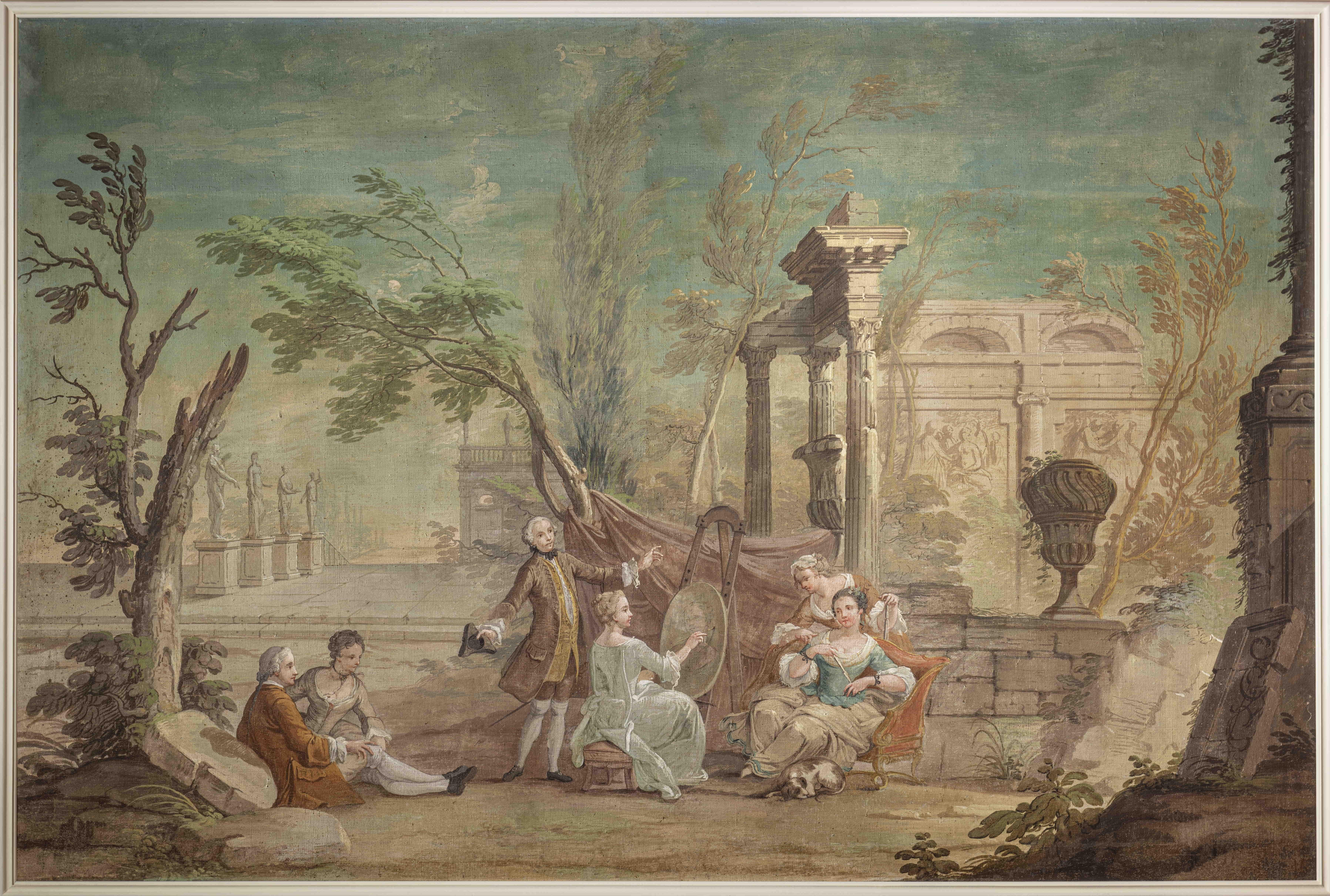 Landscape Painting de Giuseppe Antonio Fabbrini - Pintura neoclásica florentina de paisaje alegórico de un lienzo al temple de la Villa