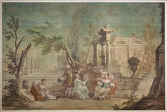 Peinture de paysage allégorique néoclassique florentine d'une toile à la détrempe de VILLA