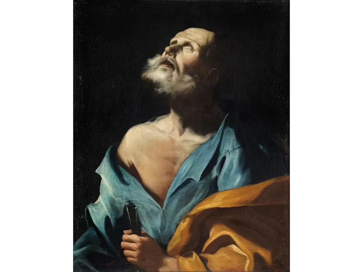 18th Century by Giuseppe Antonio Petrini, Portrait of Saint Peter, Oil on canvas For Sale 6
