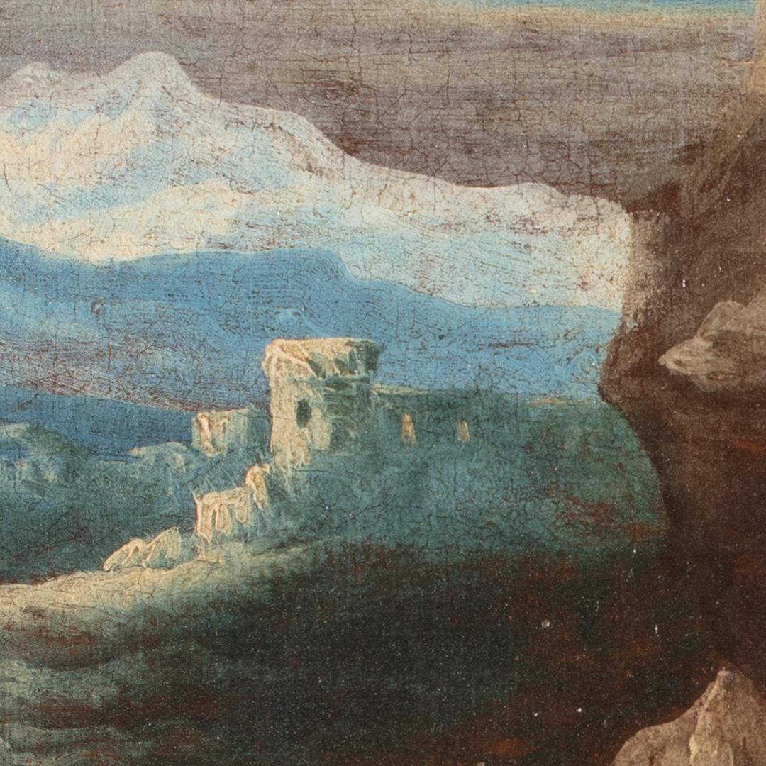 Giuseppe Antonio Pianca (Agnona di Borgosesia/VC, 1703 - nach 1757)
Titel: Hirte mit Ziege und Fluss 
Medium: Öl auf Leinwand
Maße: ohne Rahmen 49 x 57 cm - mit Rahmen 67 x 77 cm
Antiker Kassettenrahmen aus Holz, Ebenholz und Goldverzierungen

Am