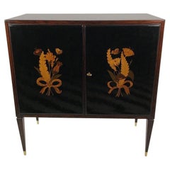 Giuseppe Anzani Inlaid Black Lacquer and Mahogany Dry Bar