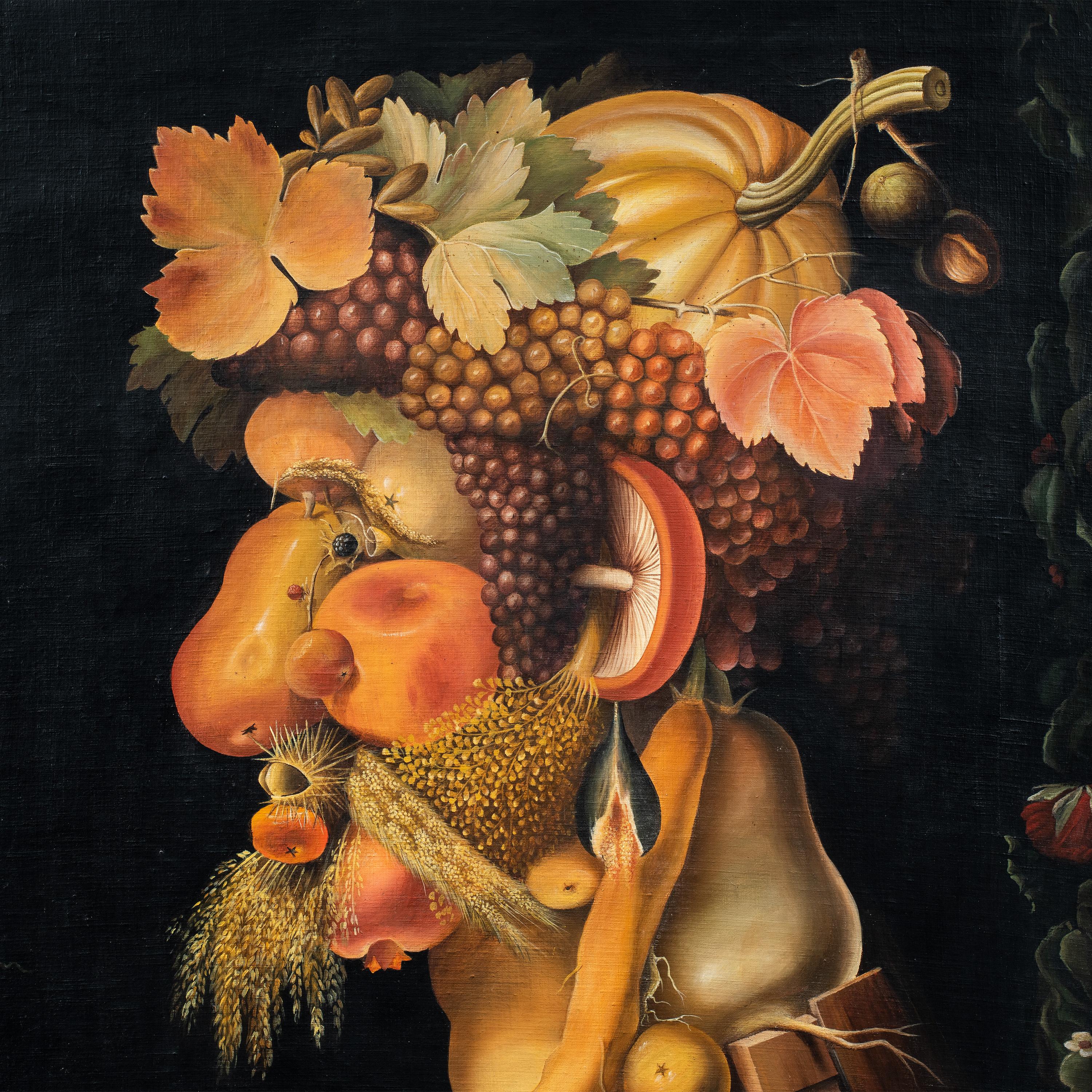 Seguace di Giuseppe Arcimboldo - Pittura di figura del primo Novecento - Autunno - Painting di Giuseppe Arcimboldo (Milan 1527 - Milan 1593)