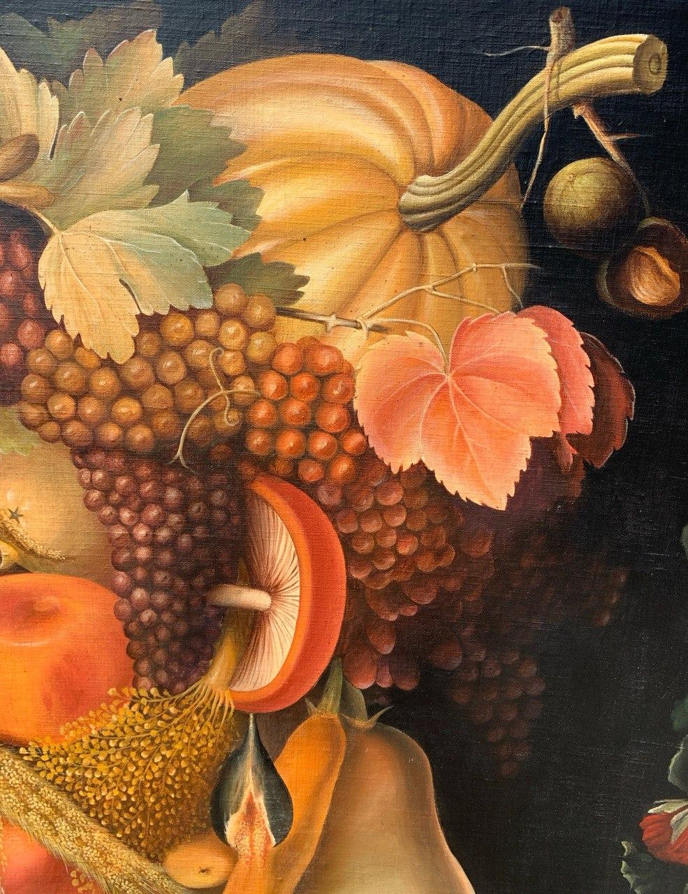 Seguace di Giuseppe Arcimboldo - Pittura di figura del primo Novecento - Autunno - Figurative Painting Nero di Giuseppe Arcimboldo (Milan 1527 - Milan 1593)