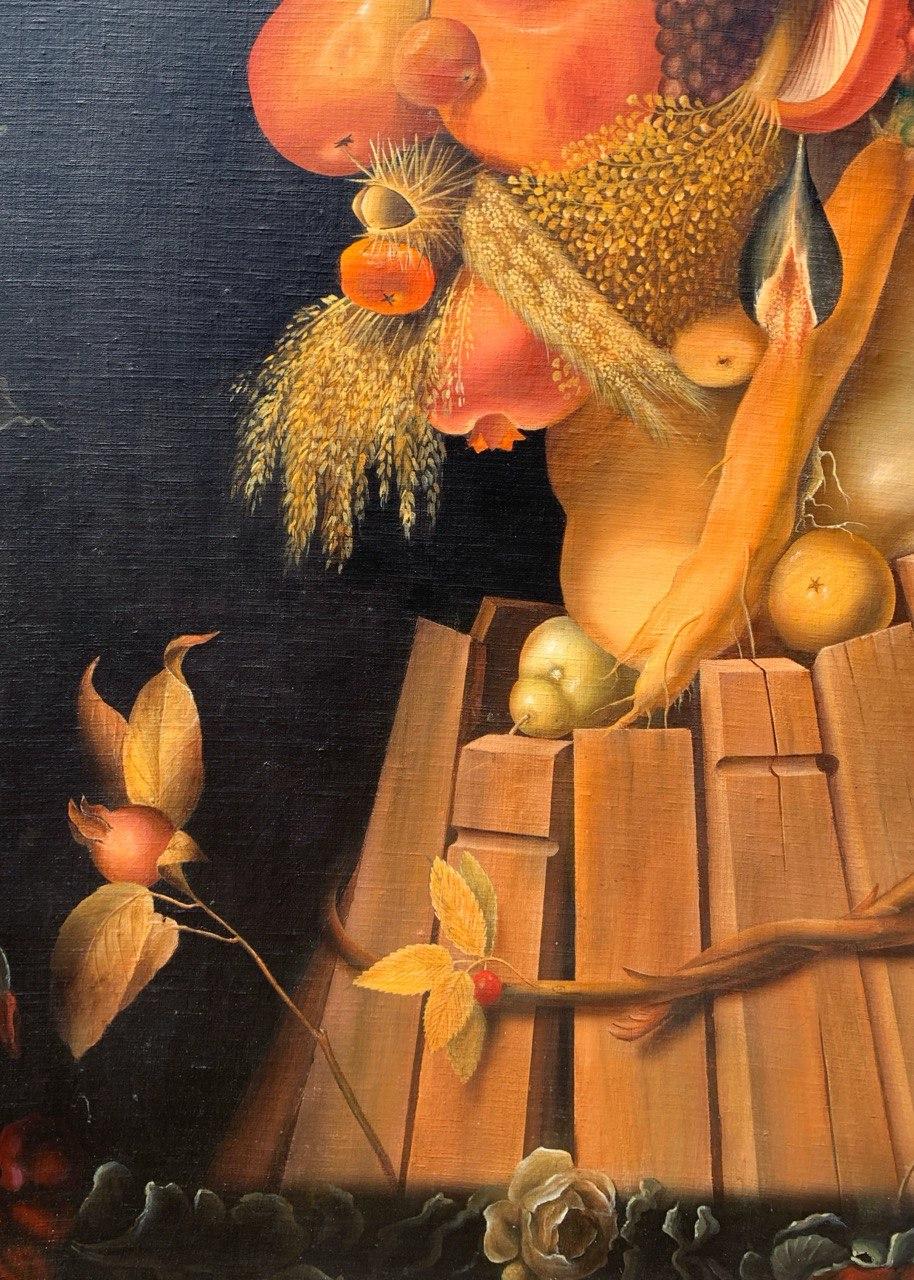 Seguace di Giuseppe Arcimboldo (XIX-XX secolo) - Autunno.

144.5 x 97 cm.

Dipinto a olio su tela trasferito su un pannello, senza cornice.

- L'opera è basata sul dipinto di Giuseppe Arcimboldo (Milano 1527 - Milano 1593) che si trova al Museo del