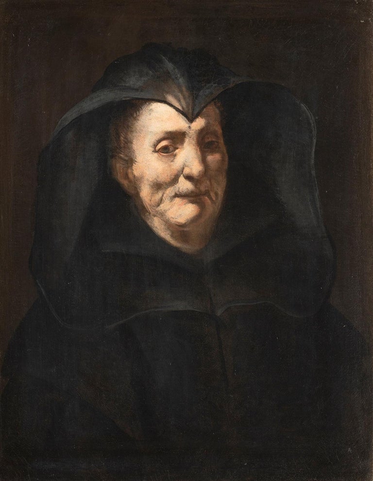 17th Century by Giuseppe Assereto Portrait of an Elderly Woman Oil on Canvas  For Sale 1