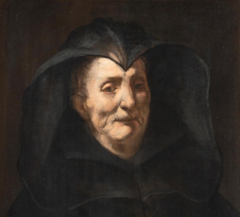 17th Century by Giuseppe Assereto Portrait of an Elderly Woman Oil on Canvas  For Sale 2