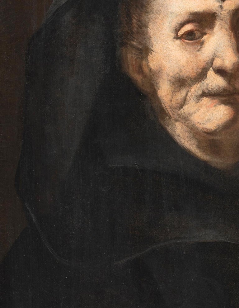 17th Century by Giuseppe Assereto Portrait of an Elderly Woman Oil on Canvas  For Sale 3