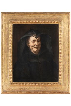17th Century by Giuseppe Assereto Portrait of an Elderly Woman Oil on Canvas 
