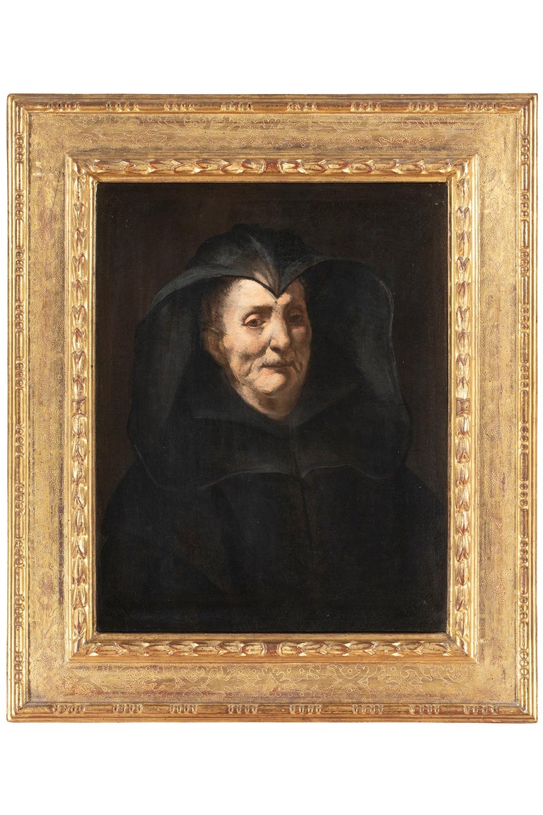 Giuseppe Assereto (Genova - 1626 ca – Genova 1656/57)
Portrait of an elderly woman, possible portrait of Maddalena Massone, wife of Gioacchino Assereto
Oil on canvas, cm. 65,5 x 51,5 – with frame cm. 90 x 77
Gilded, shaped, carved and chased wooden