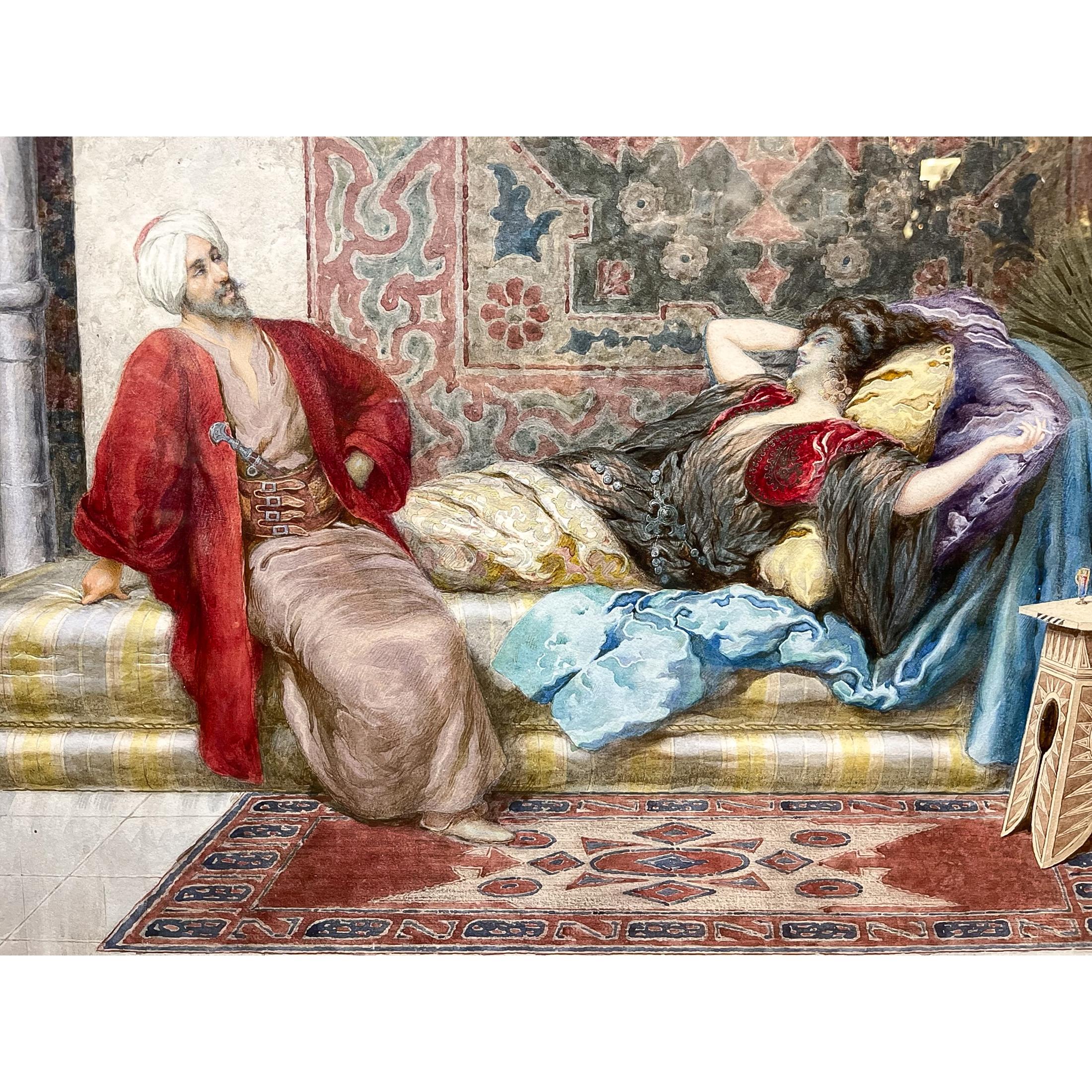 A Fine Orientalist Watercolor by Giuseppe Aureli For Sale 1