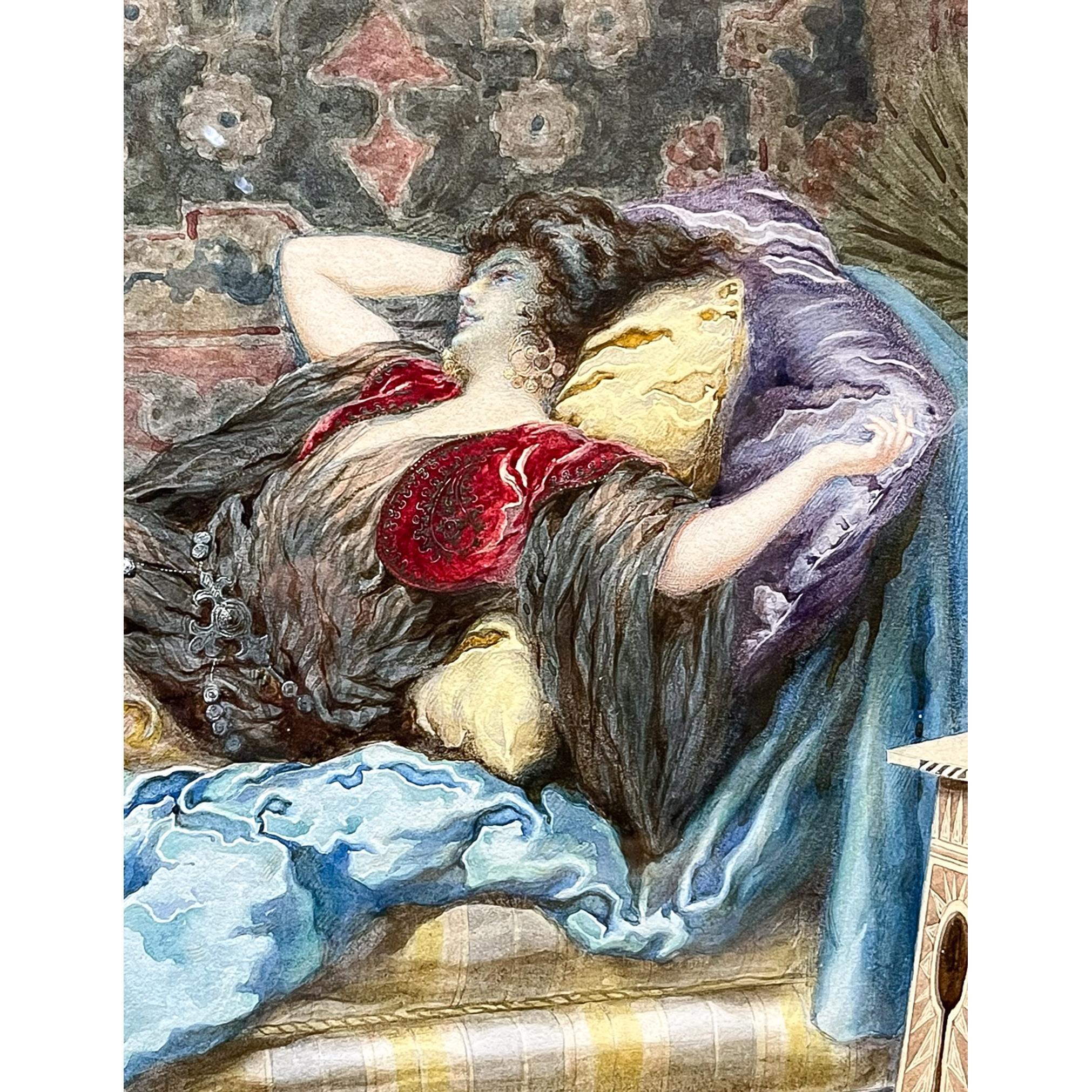 A Fine Orientalist Watercolor by Giuseppe Aureli For Sale 3