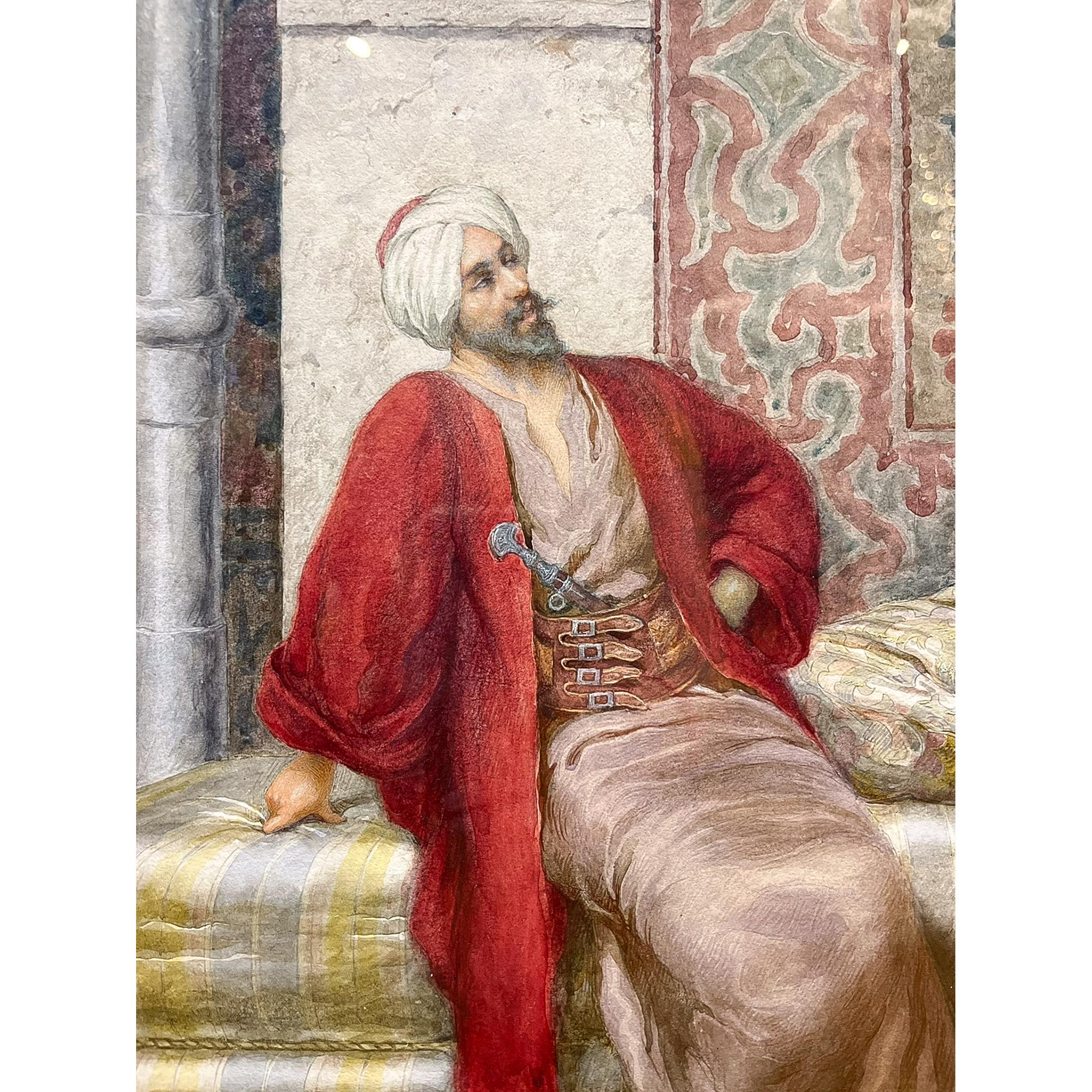 A Fine Orientalist Watercolor by Giuseppe Aureli For Sale 4