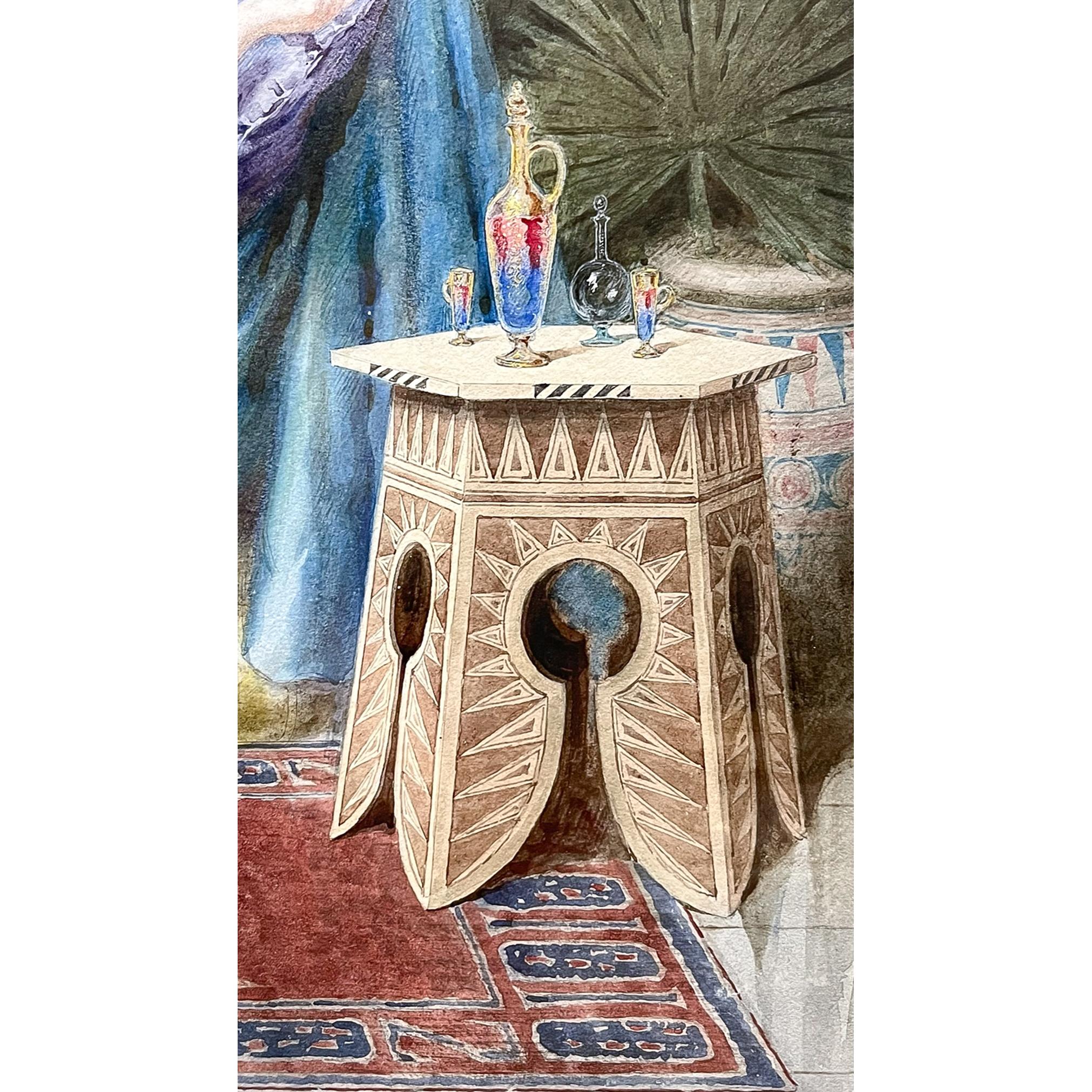 A Fine Orientalist Watercolor by Giuseppe Aureli For Sale 5