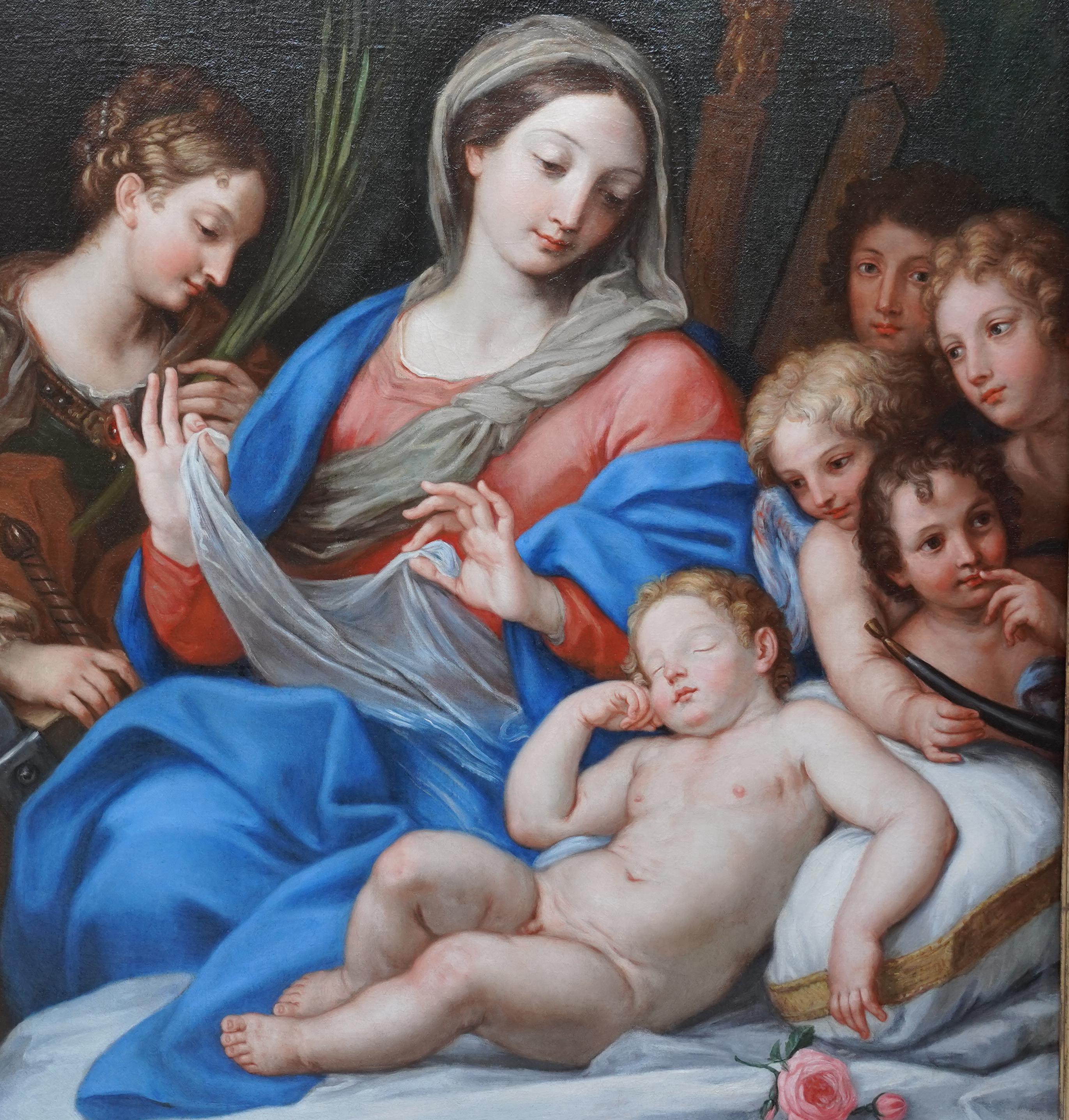 Madonna and Child with St Catherine and Putti - Italian 17thC art oil painting  - Old Masters Painting by Giuseppe Bartolomeo Chiari