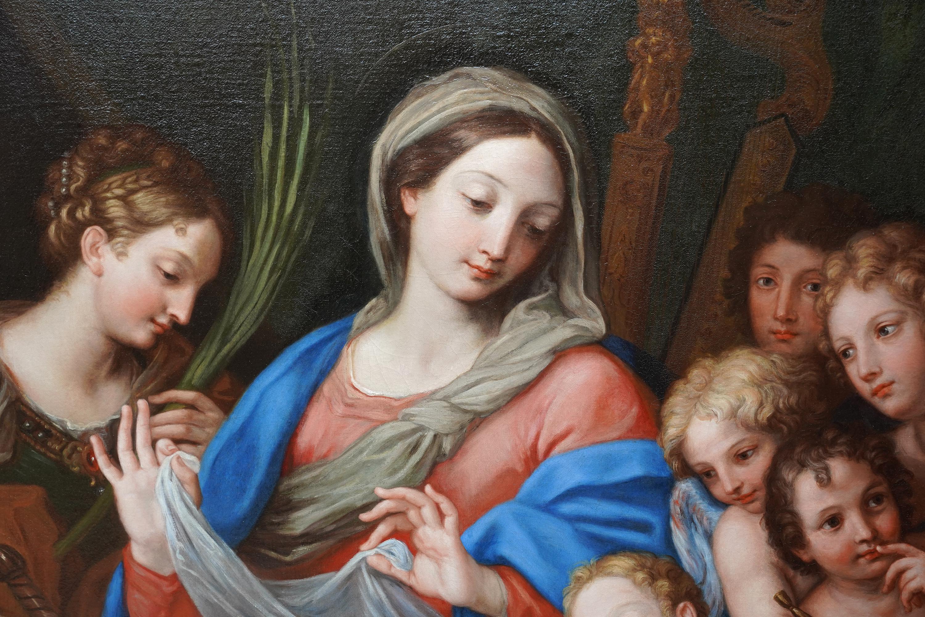 Madonna and Child with St Catherine and Putti - Italian 17thC art oil painting  For Sale 1