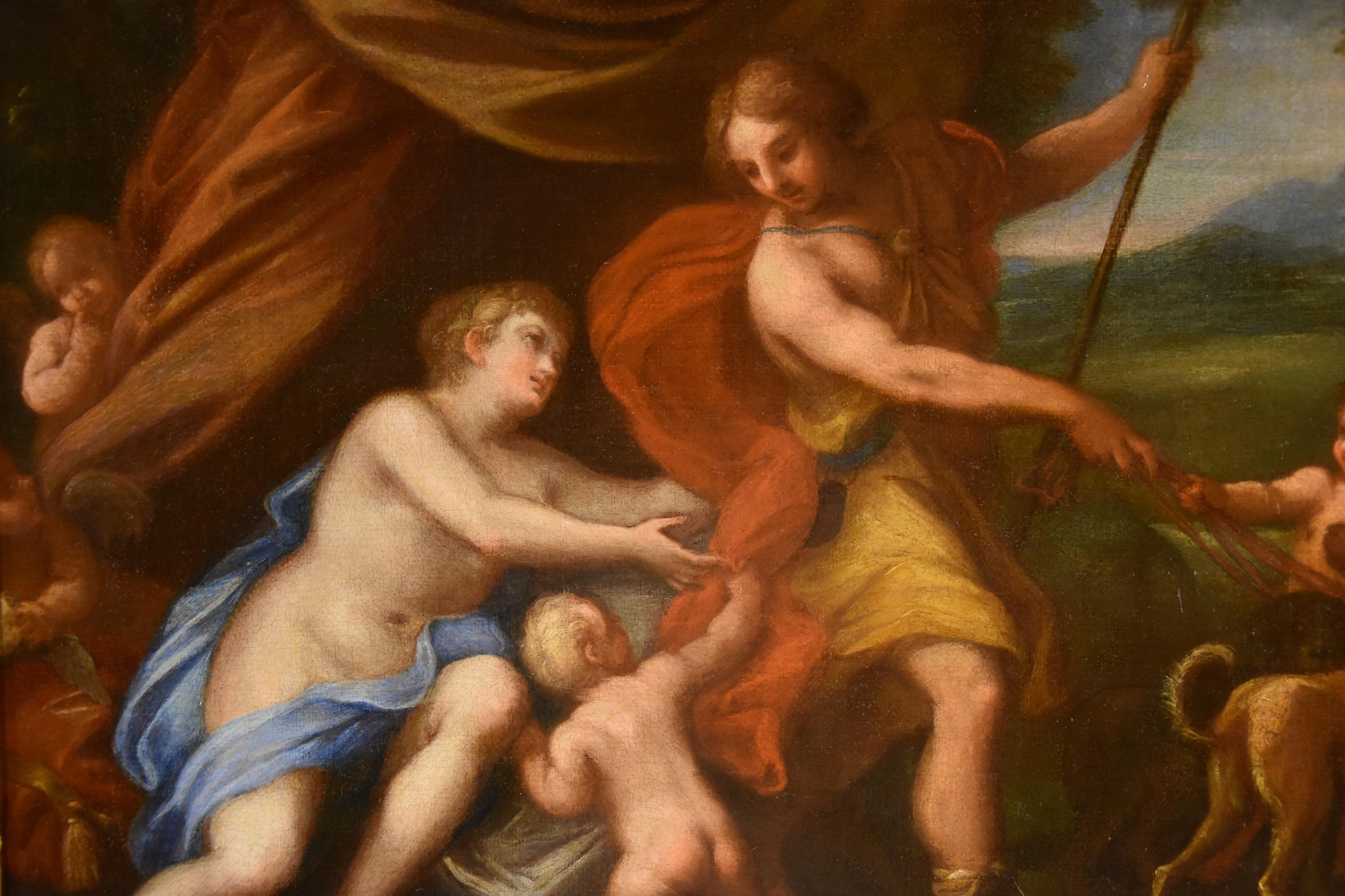 Venus Adonis Cupid Chiari 17/18th Century Paint Oil on canvas Old master Italian For Sale 1