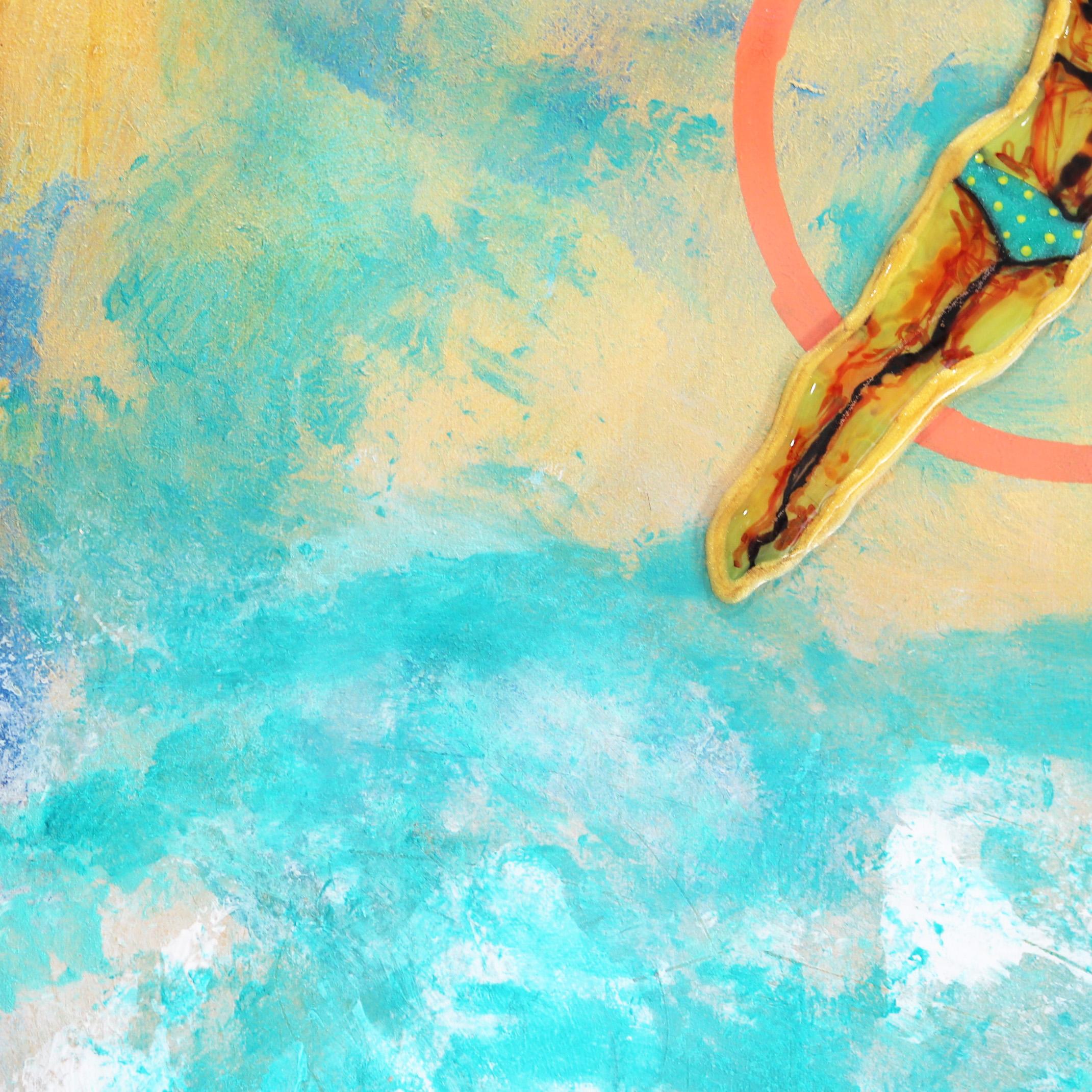 Il Santo Tuffatore - Quadro Figurativo Textural Swimmer incorniciato in vendita 4