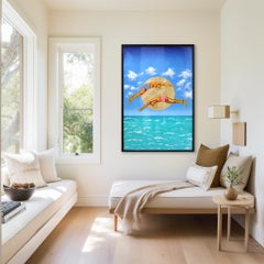 Where is Paradise? - Large Framed Mixed Media Glass Painting Swimmers Divers