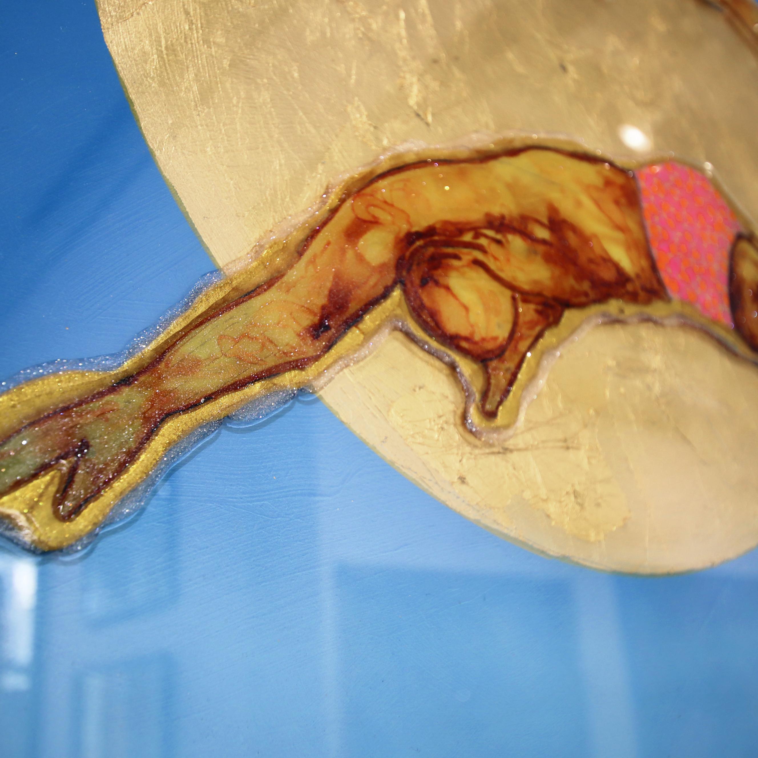 Where is Paradise? - Large Framed Mixed Media Glass Painting Swimmers Divers For Sale 1
