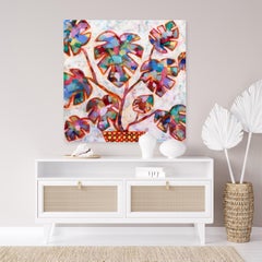 Monstera 7, Layered Colorful Original Expressionist Garden Landscape Painting