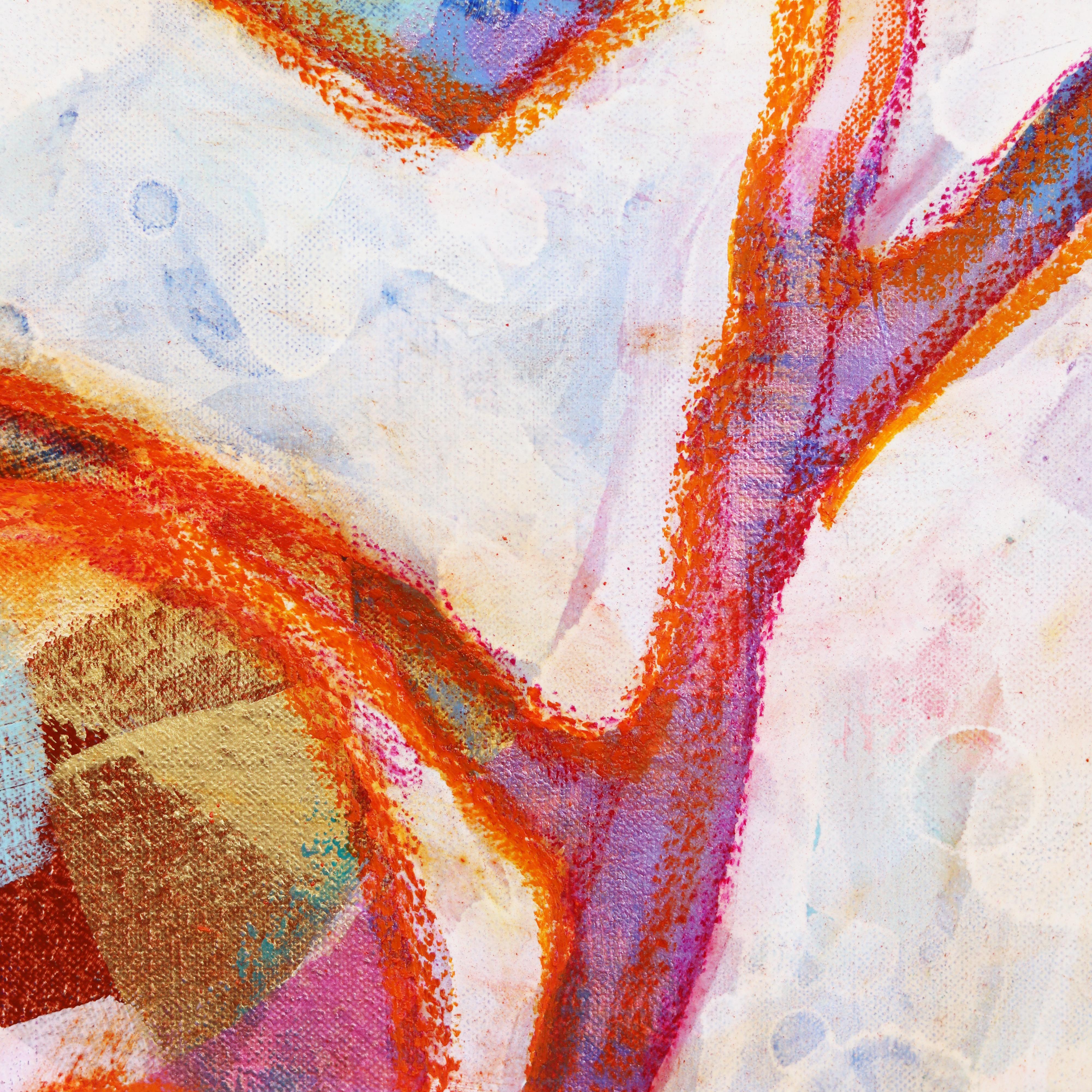 Monstera 7, pittura di paesaggio originale espressionista a strati colorati - Abstract Painting Beige di Giuseppe Beddru