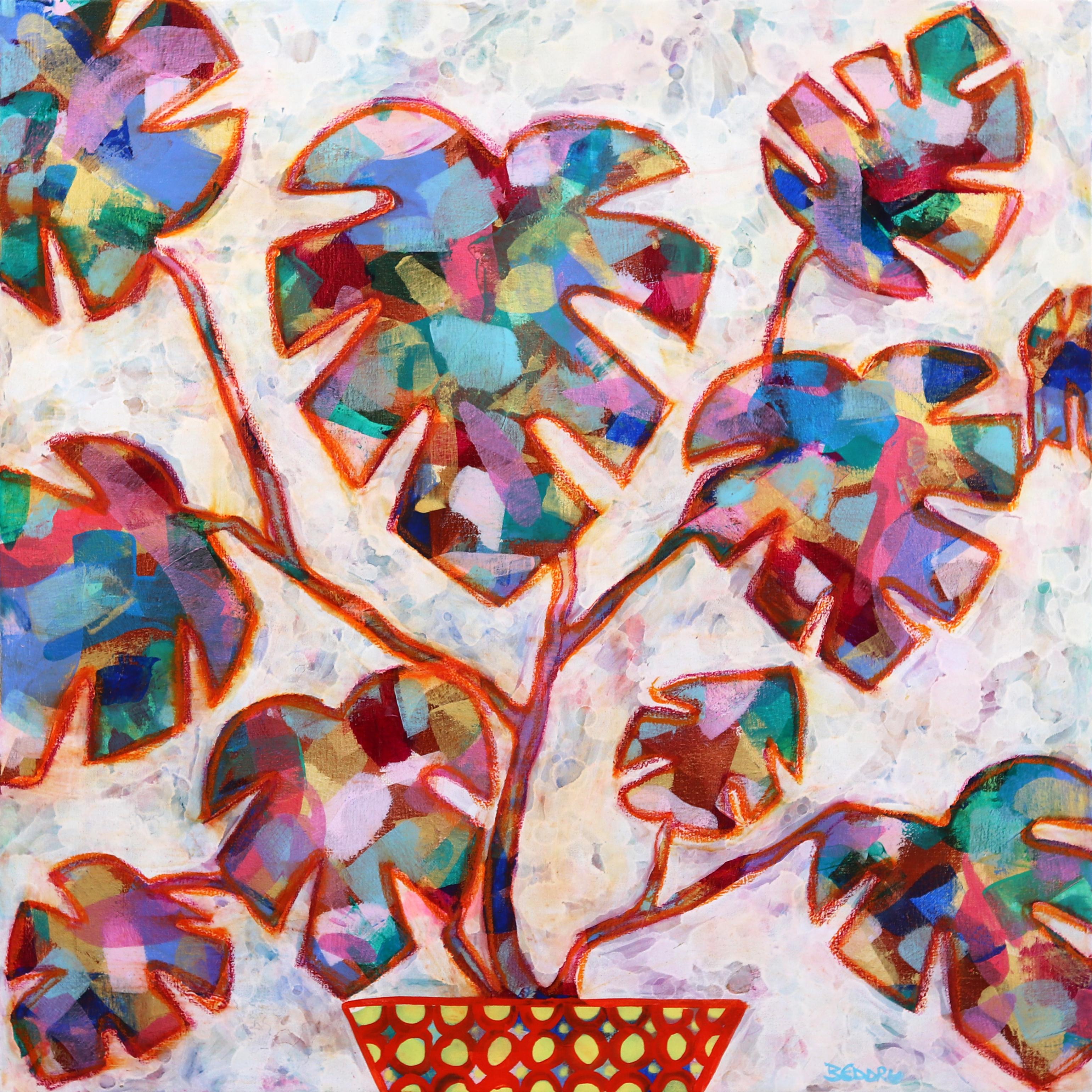 Abstract Painting di Giuseppe Beddru - Monstera 7, pittura di paesaggio originale espressionista a strati colorati