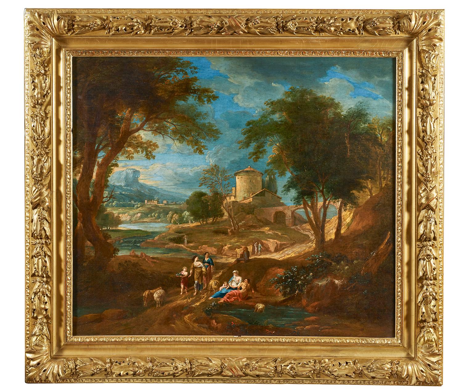 Giuseppe Bernardino Bison Landscape Painting - 18th Century Bernardino Bison  Landscape Nature Oil on Canvas Green Blue
