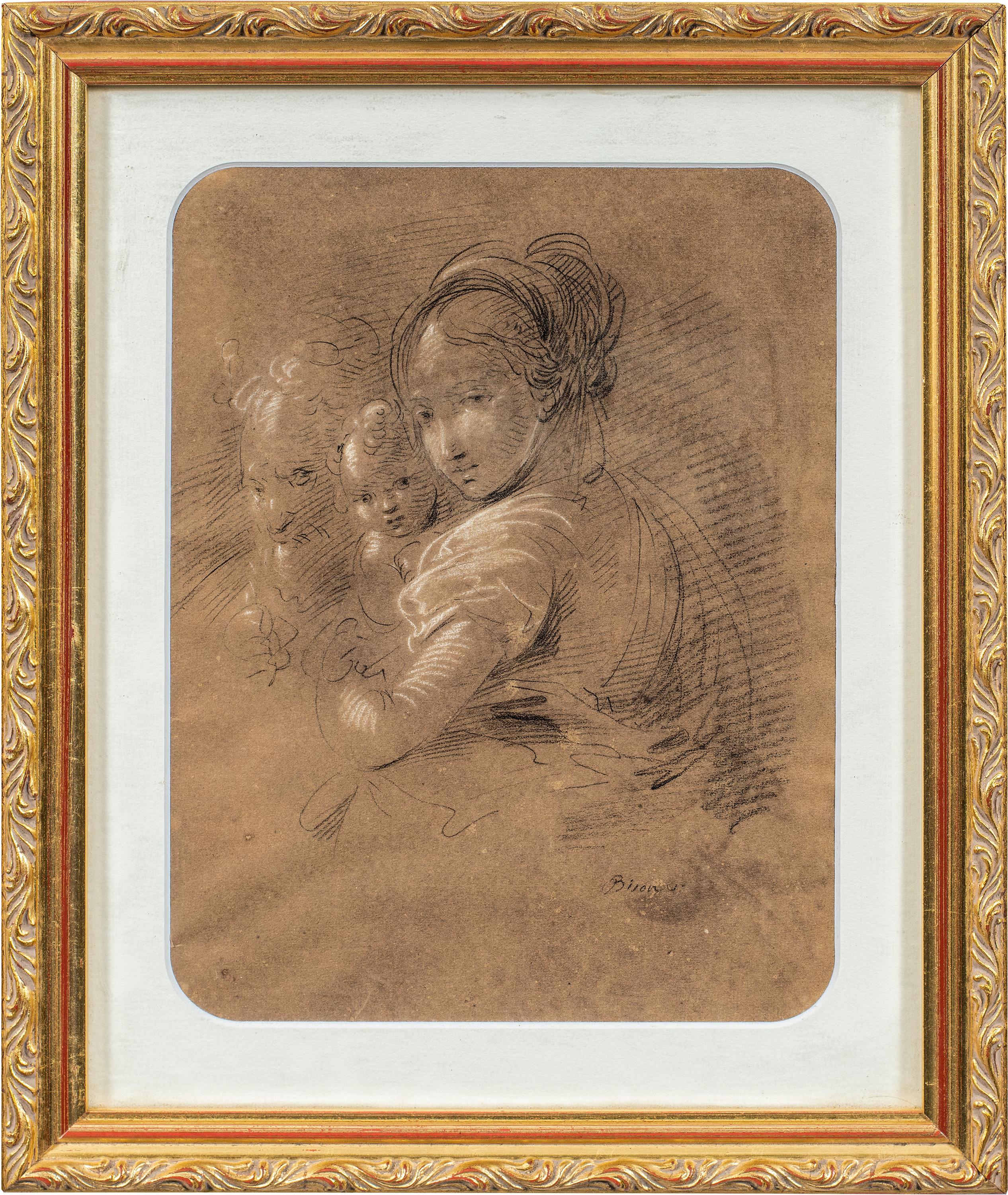 Giuseppe Bernardino Bison (Palmanova 1762 - Milano 1844) - Sacra Famiglia.

32 x 26 cm senza cornice, 36 x 30 cm con cornice.

Disegno a matita e gesso bianco su carta, in una cornice di legno dorato.

- Opera firmata in basso a destra: