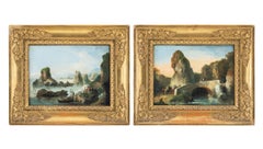 Pair of 18-19th century Venetian Bison paintings - Landscapes - Oil on canvas 