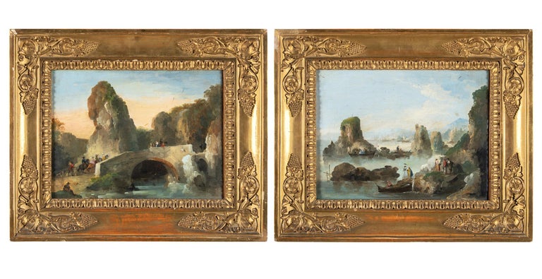 Giuseppe Bernardino Bison Landscape Painting - Pair of 18-19th century Venetian Bison paintings - Landscapes - Oil on canvas 