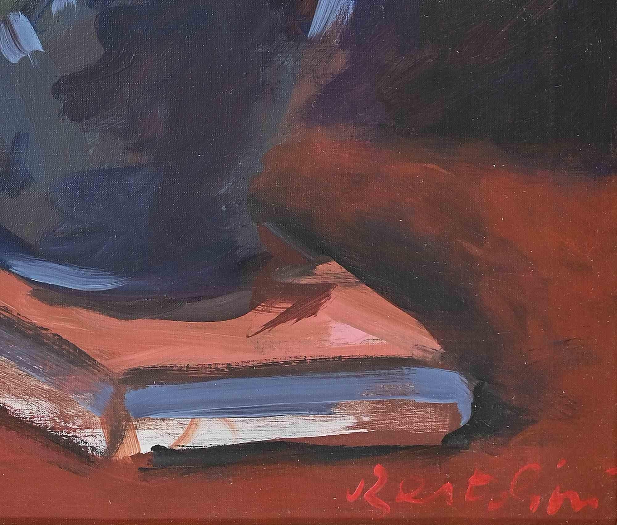 Nature morte avec vase de fleurs -  Peinture à l'huile de Giuseppe Bertolini - 1970 2