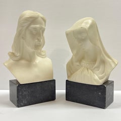Giuseppe Bessi Marble Busts of Jesus and Mary