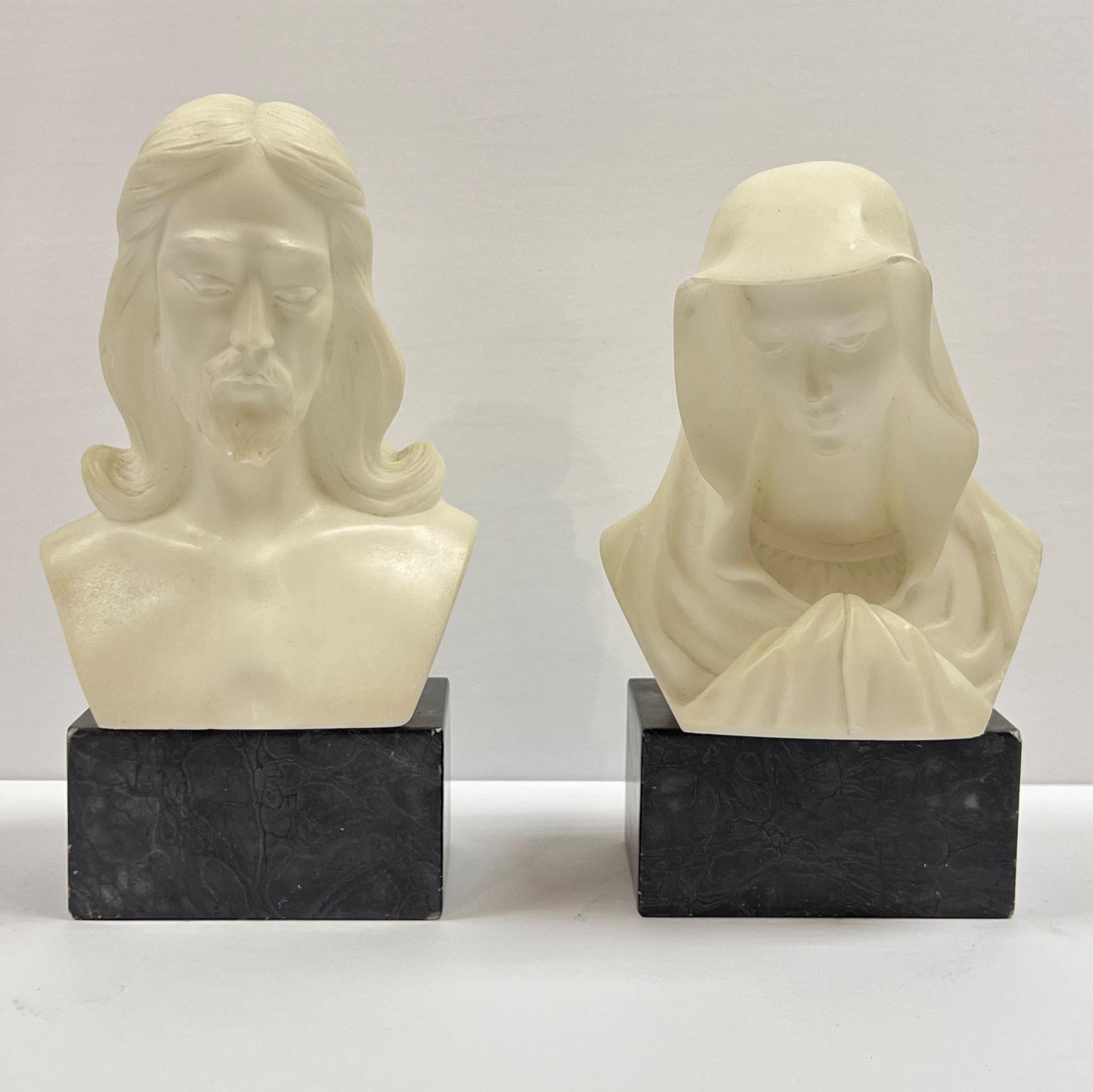 Italian Giuseppe Bessi Marble Busts of Jesus and Mary