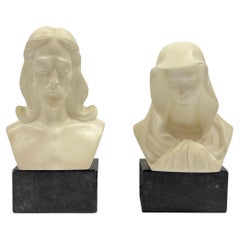 Giuseppe Bessi Marble Busts of Jesus and Mary