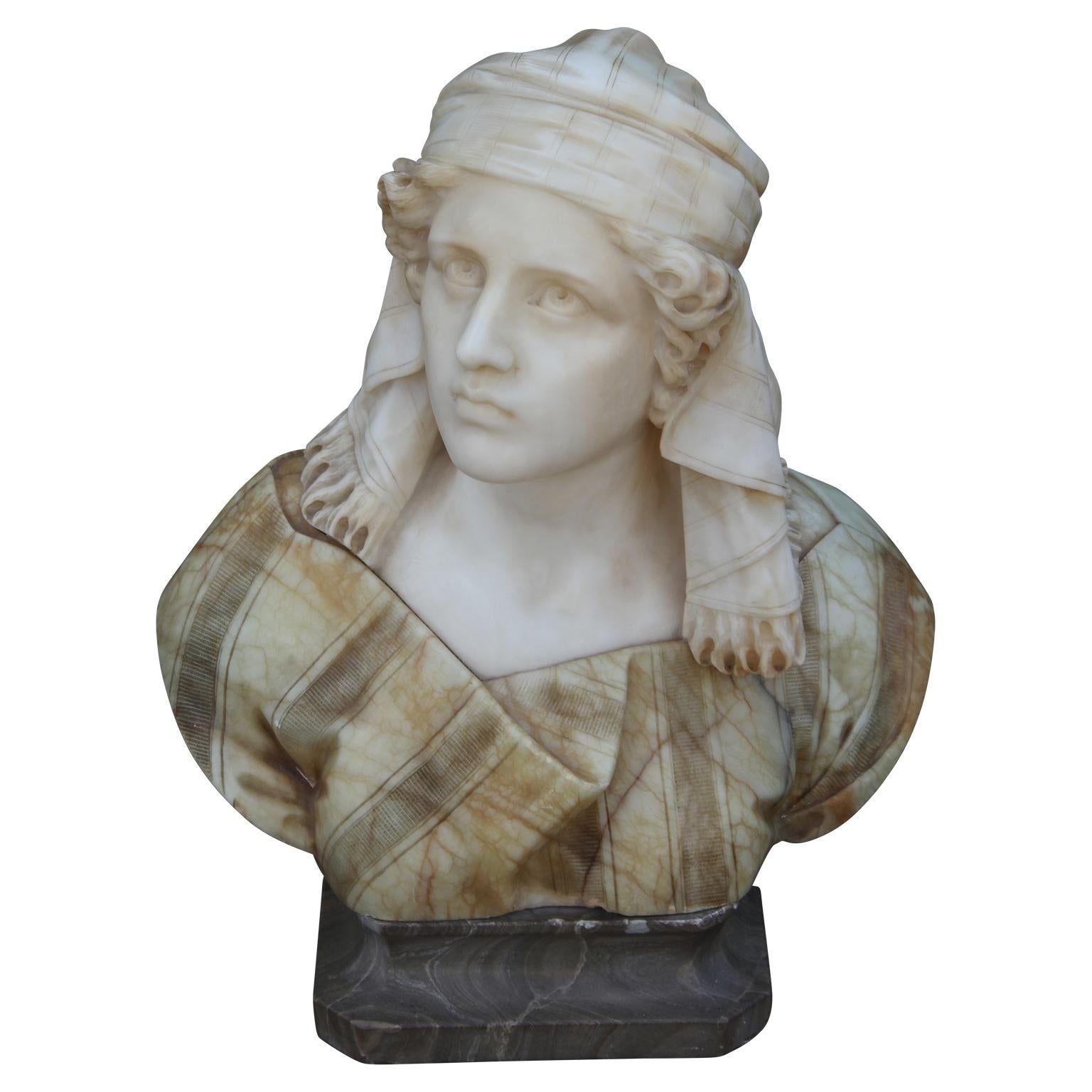 Lovely Alabaster Figure of Woman with Pedestal by Giuseppe Bessi 1