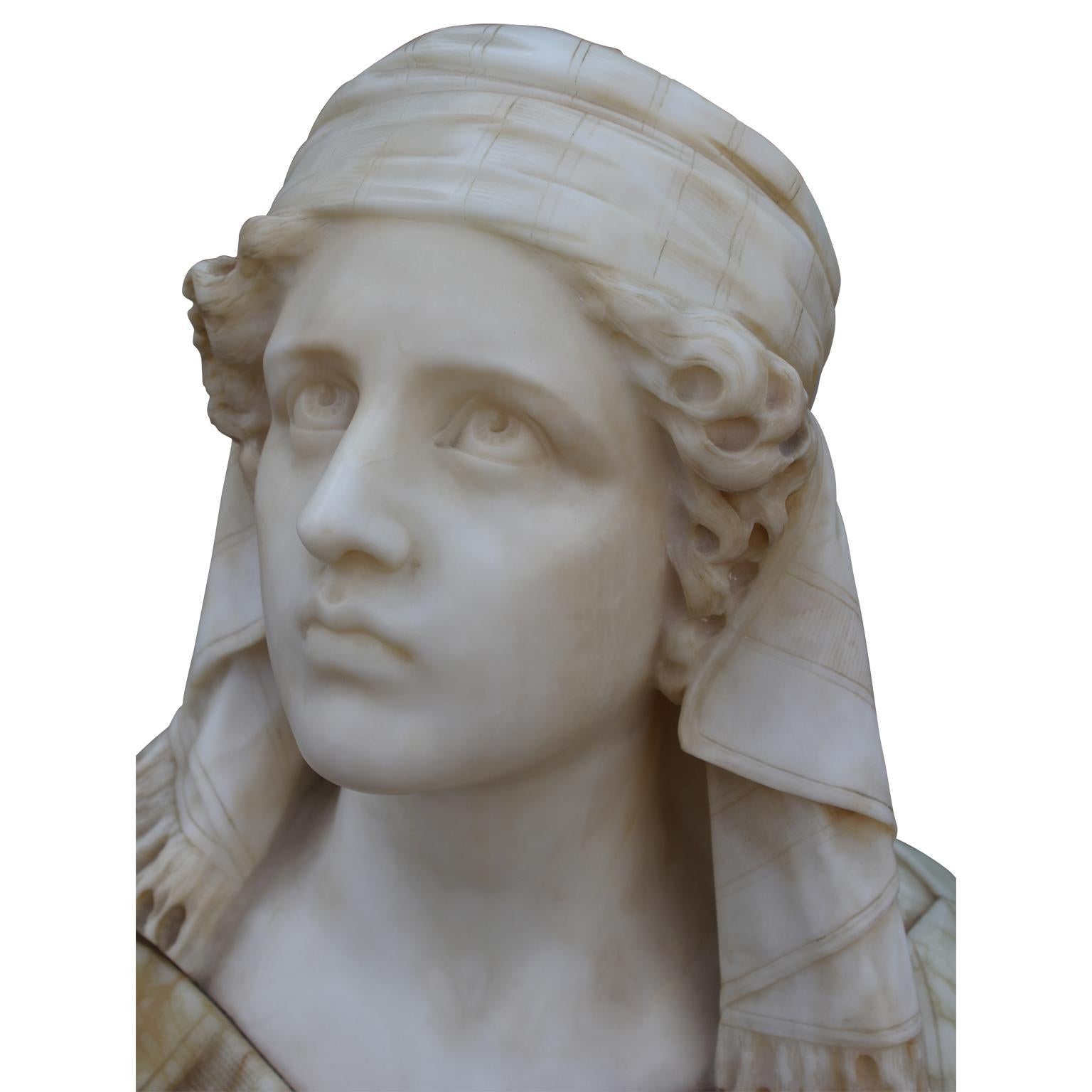Lovely Alabaster Figure of Woman with Pedestal by Giuseppe Bessi 2