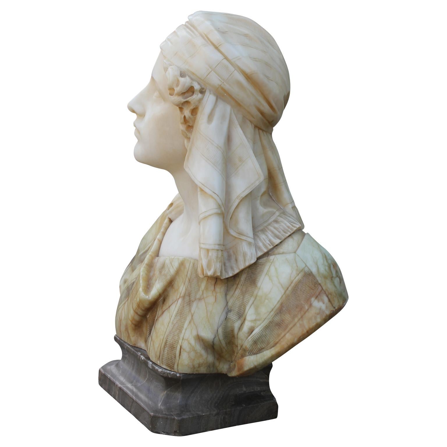 Lovely Alabaster Figure of Woman with Pedestal by Giuseppe Bessi  4