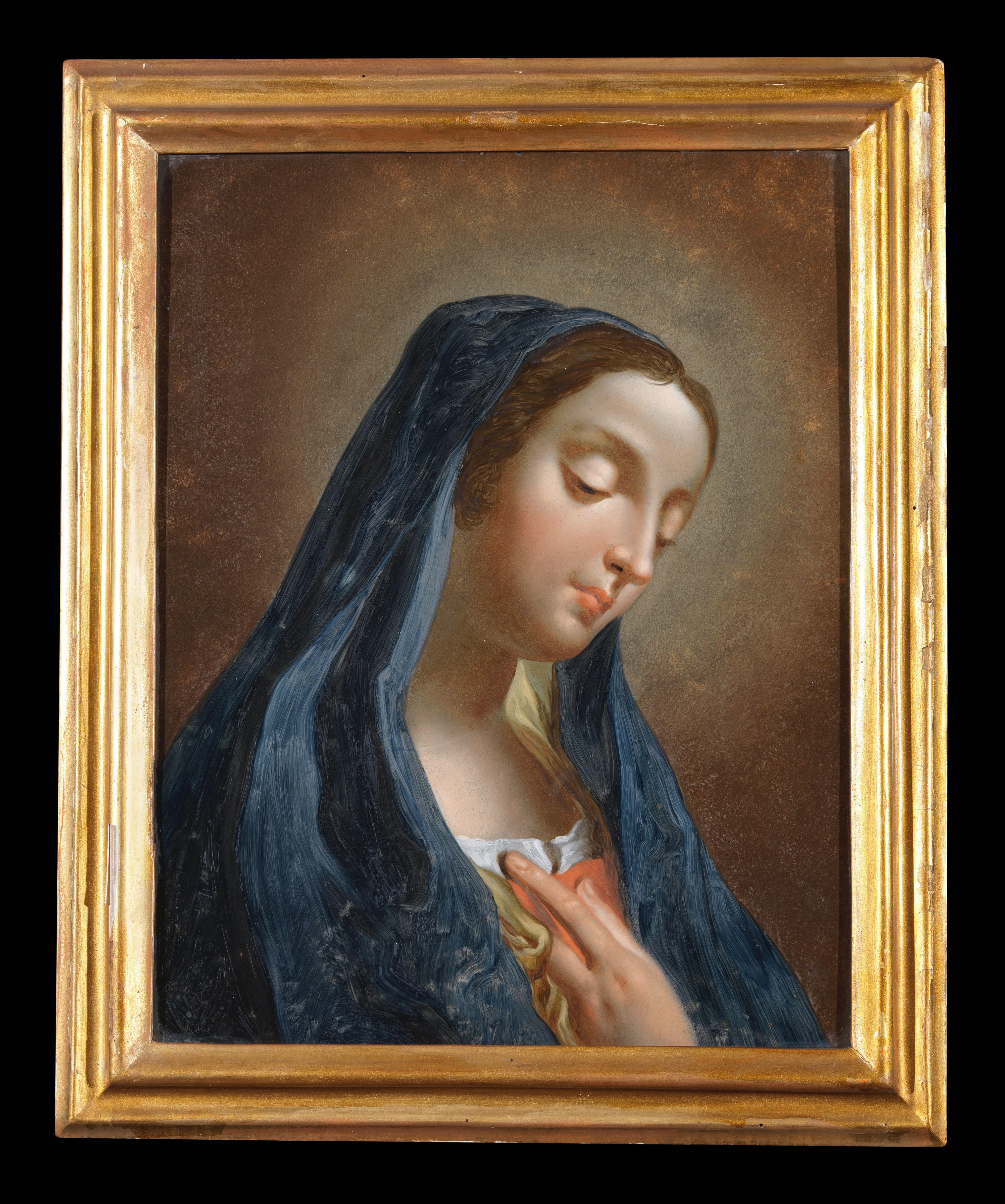 18. Jahrhundert Gebet Madonna Giuseppe Bison Volto di Madonna l auf Glas Blau im Angebot 1