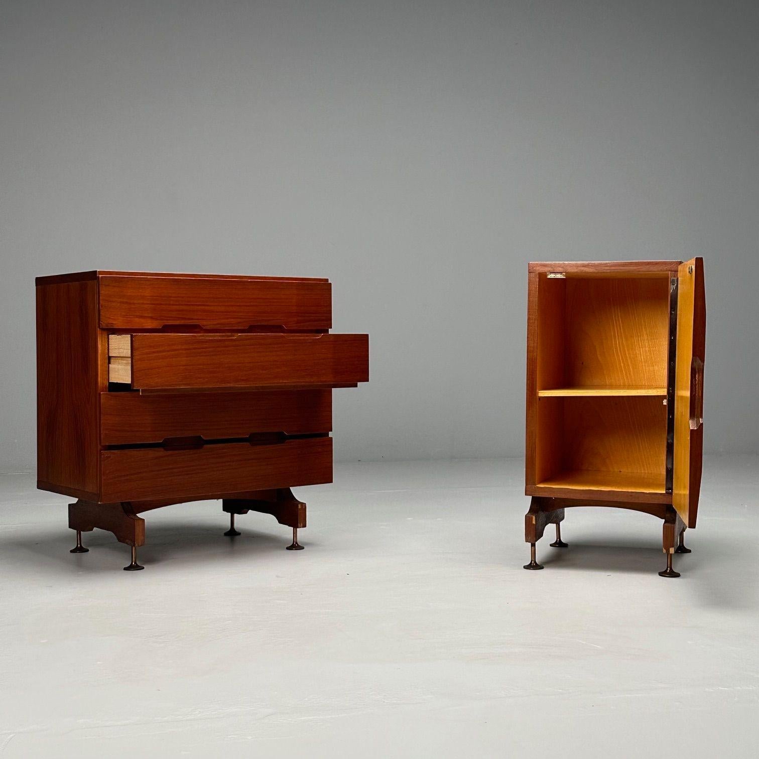 Giuseppe Brusadelli, Italian Mid-Century Modern, Tables de nuit, Teck, Laiton en vente 2