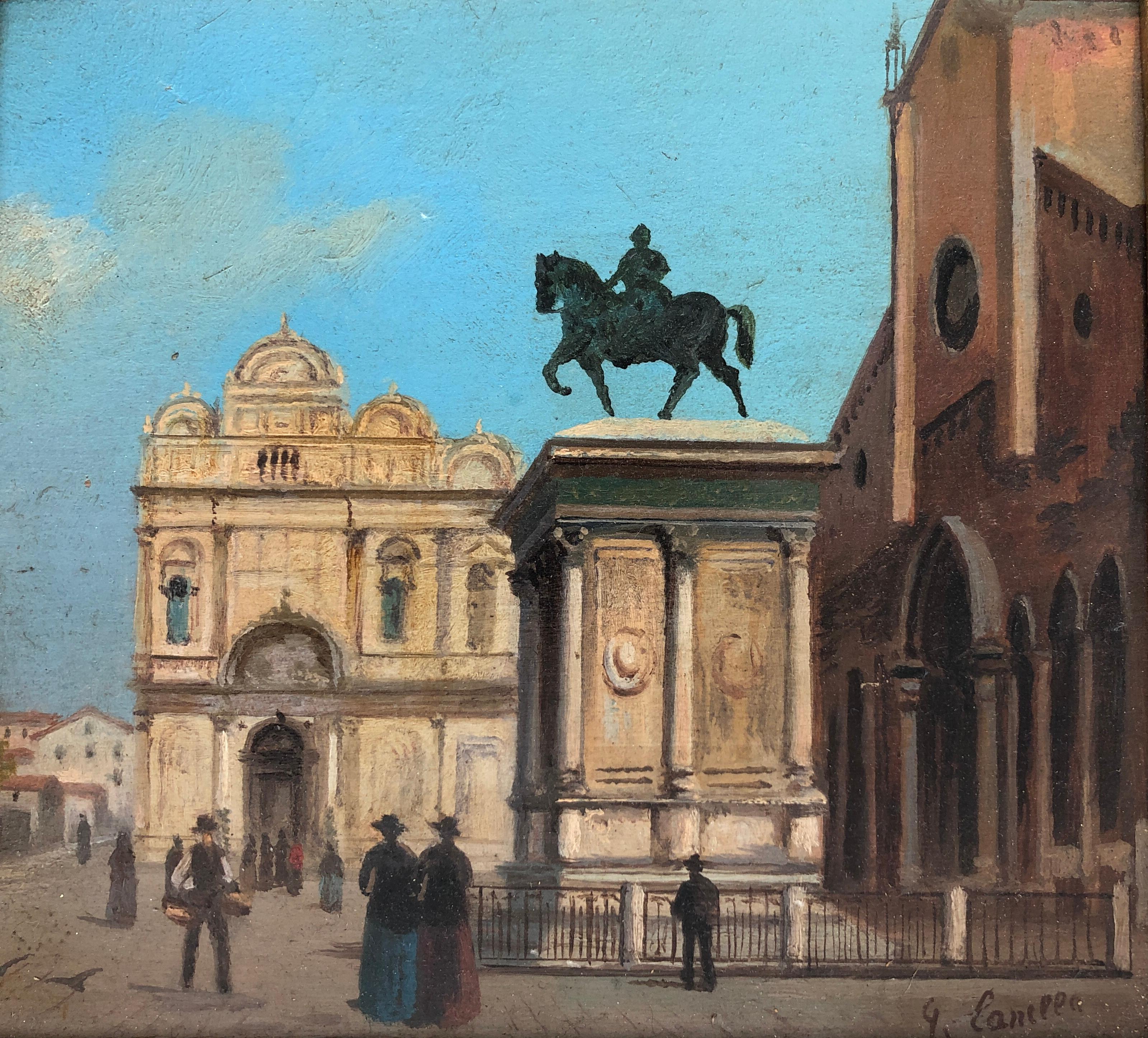Giuseppe Canella Landscape Painting - Basilica of SS Giovanni e Paolo with the equestrian statue of Bartolomeo, Venice