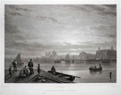 Venice during Night - Original Lithograph - 19th Century